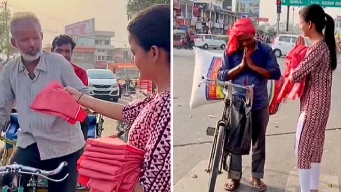Viral Video: ಸುಡು ಬಿಸಿಲಿನಲ್ಲಿ ಕೆಲಸ ಮಾಡುವವರಿಗೆ ಟವೆಲ್ ನೀಡಿದ ಮಹಿಳೆ; ವಿಡಿಯೋ ವೈರಲ್!