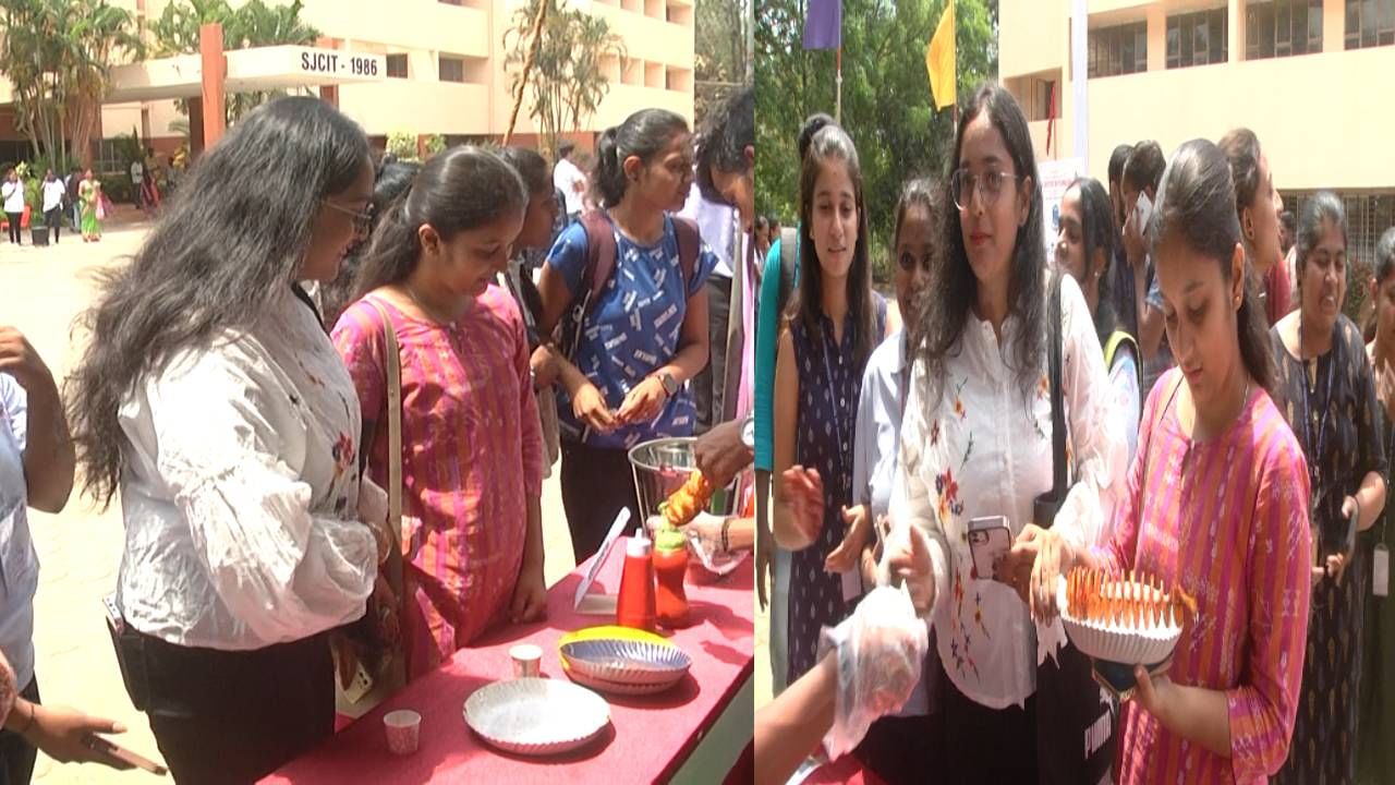 ಅಡುಗೆ ಸಂತೆಯಲ್ಲಿ ಹಣ ನೀಡಿ, ತರೇವಾರಿ ರುಚಿ ರುಚಿ ಅಡುಗೆ ಸವಿಯುವ ಅವಕಾಶ ಕಾಲೇಜಿನ ಸಹಪಾಠಿಗಳಿಗೆ ದೊರೆತಿತ್ತು.