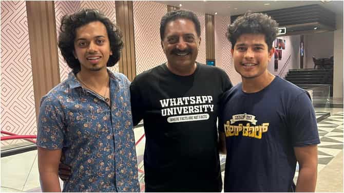 Daredevil Musthafa: ‘ವಾಟ್ಸಪ್​ ಯೂನಿವರ್ಸಿಟಿ’ ಬಗ್ಗೆ ಸಂದೇಶ ಇರುವ ಟಿ-ಶರ್ಟ್​ ಧರಿಸಿ ‘ಡೇರ್​ಡೆವಿಲ್​ ಮುಸ್ತಫಾ’ ಚಿತ್ರ ವೀಕ್ಷಿಸಿದ ಪ್ರಕಾಶ್​ ರಾಜ್​