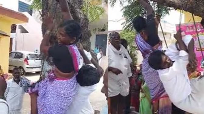 Telangana: ಮಾಟ ಮಂತ್ರ ಮಾಡುವ ದಂಪತಿಯನ್ನು ಮರಕ್ಕೆ ನೇತಾಡಿಸಿ ಬೆತ್ತದಲ್ಲಿ ಹೊಡೆದ ಗ್ರಾಮಸ್ಥರು Telangana: ಮಾಟ ಮಂತ್ರ ಮಾಡುವ ದಂಪತಿಯನ್ನು ಮರಕ್ಕೆ ನೇತಾಡಿಸಿ ಬೆತ್ತದಲ್ಲಿ ಹೊಡೆದ ಗ್ರಾಮಸ್ಥರು