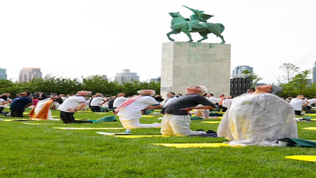 International Yoga Day 2023 PM Narendra Modi Yoga practice with 180 nations representatives at UNO main office at New York