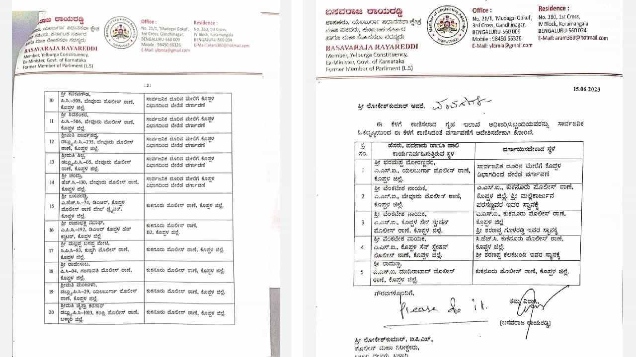 25ಕ್ಕೂ ಹೆಚ್ಚು ಪೊಲೀಸ್ ಸಿಬ್ಬಂದಿ ವರ್ಗಾವಣೆ, ಕಾಂಗ್ರೆಸ್ ಶಾಸಕನ ಪತ್ರ ವೈರಲ್ 25ಕ್ಕೂ ಹೆಚ್ಚು ಪೊಲೀಸ್ ಸಿಬ್ಬಂದಿ ವರ್ಗಾವಣೆ, ಕಾಂಗ್ರೆಸ್ ಶಾಸಕನ ಪತ್ರ ವೈರಲ್