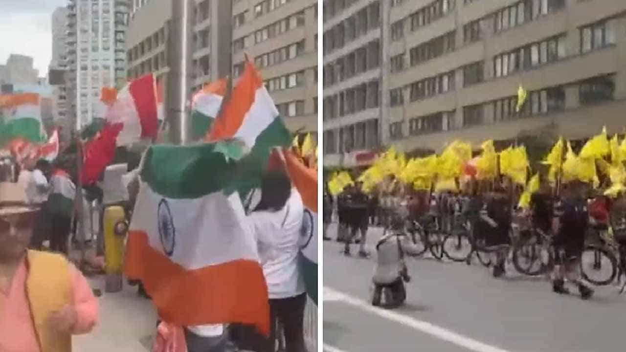 Toronto: ಭಾರತೀಯ ದೂತವಾಸ ಕಚೇರಿ ಎದುರು ಖಲಿಸ್ತಾನಿಗಳ ಪ್ರತಿಭಟನೆ: ತ್ರಿವರ್ಣ ಧ್ವಜ ಬೀಸುವ ಮೂಲಕ ತಕ್ಕ ಉತ್ತರ ನೀಡಿದ ಭಾರತೀಯರು Toronto: ಭಾರತೀಯ ದೂತವಾಸ ಕಚೇರಿ ಎದುರು ಖಲಿಸ್ತಾನಿಗಳ ಪ್ರತಿಭಟನೆ: ತ್ರಿವರ್ಣ ಧ್ವಜ ಬೀಸುವ ಮೂಲಕ ತಕ್ಕ ಉತ್ತರ ನೀಡಿದ ಭಾರತೀಯರು