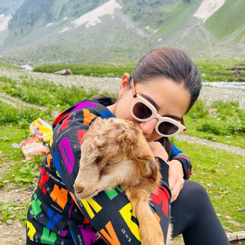 ಕುರಿಮರಿಯ ಜೊತೆ ಕುಳಿತಿರುವ ಫೋಟೋನ ಸಾರಾ ಅಲಿ ಖಾನ್ ಪೋಸ್ಟ್ ಮಾಡಿದ್ದಾರೆ. ಈ ಫೋಟೋ ಫ್ಯಾನ್ಸ್ಗೆ ಇಷ್ಟವಾಗಿದೆ.