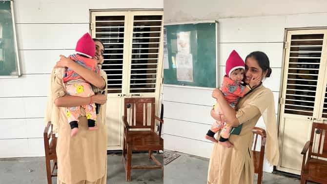 ಪರೀಕ್ಷೆ ಬರೆಯುತ್ತಿರುವ ಹೆತ್ತಮ್ಮ, ಅಳುವ ಮಗುವಿಗೆ ಅಮ್ಮನಾದ ಮಹಿಳಾ ಪೊಲೀಸ್