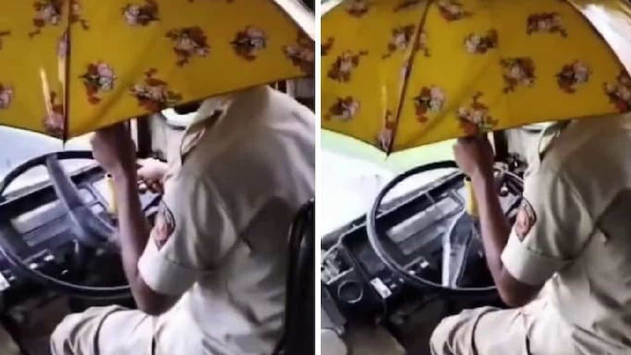 ಸರ್ಕಾರಿ ಬಸ್ ಮೇಲ್ಛಾವಣಿ ಸೋರಿಕೆ; ಕೊಡೆ ಹಿಡಿದು ಡ್ರೈವಿಂಗ್ ಮಾಡುತ್ತಿರುವ ಚಾಲಕ ಸರ್ಕಾರಿ ಬಸ್ ಮೇಲ್ಛಾವಣಿ ಸೋರಿಕೆ; ಕೊಡೆ ಹಿಡಿದು ಡ್ರೈವಿಂಗ್ ಮಾಡುತ್ತಿರುವ ಚಾಲಕ