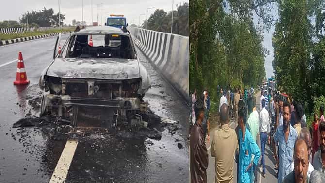 ಪ್ರತ್ಯೇಕ ಘಟನೆ: ಹಾಸನ, ಶಿವಮೊಗ್ಗದಲ್ಲಿ ಹೊತ್ತಿ ಉರಿದ ಡಸ್ಟರ್ ಕಾರುಗಳು