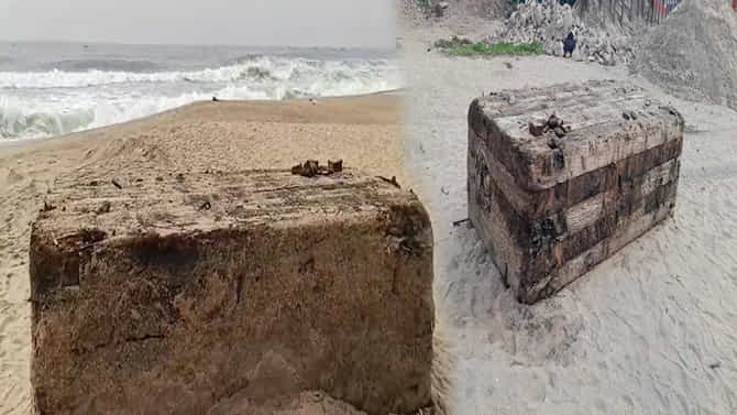 ವಿಶಾಖಪಟ್ಟಣ: ಸಮುದ್ರ ದಡಕ್ಕೆ ಕೊಚ್ಚಿ ಬಂದಿದೆ ಪುರಾತನ ಬೃಹತ್ ಪೆಟ್ಟಿಗೆ!