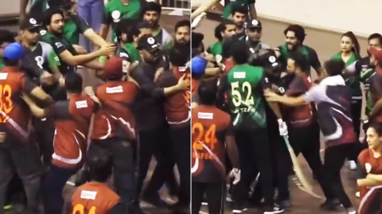 VIDEO: ಕ್ರಿಕೆಟ್ ಲೀಗ್ನಲ್ಲಿ ಕೈ ಕೈ ಮಿಲಾಯಿಸಿದ ಸೆಲೆಬ್ರಿಟಿಗಳು..! VIDEO: ಕ್ರಿಕೆಟ್ ಲೀಗ್ನಲ್ಲಿ ಕೈ ಕೈ ಮಿಲಾಯಿಸಿದ ಸೆಲೆಬ್ರಿಟಿಗಳು..!