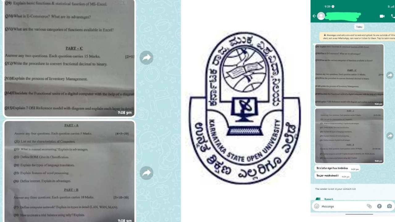 ಕರ್ನಾಟಕ ಮುಕ್ತ ವಿವಿ ಪರೀಕ್ಷೆ ಪ್ರಶ್ನೆ ಪತ್ರಿಕೆ ಲೀಕ್, ಪರೀಕ್ಷೆಗೆ ಒಂದು ದಿನ ಮೊದಲೇ ವಾಟ್ಸಪ್​ನಲ್ಲಿ ಮಾರಾಟ