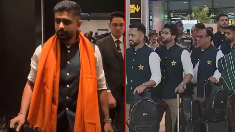 ಬಾಬರ್ಗೆ ಕೇಸರಿ ಶಾಲು ಹೊದಿಸಿ ಅದ್ಧೂರಿ ಸ್ವಾಗತ ನೀಡಿದ ಭಾರತ: ಹೈದರಾಬಾದ್ಗೆ ಕಾಲಿಟ್ಟ ಪಾಕ್ ಪ್ಲೇಯರ್ಸ್