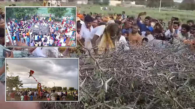 ಮುಳ್ಳಿನ ಕಂಟಿಗಳೇ ಸಿಂಹಾಸನ: ಪೂಜಾರಿ ಅದರ ಮೇಲೆ ಮಲಗಿ, ತೂಗಾಡುವ ವಿಶೇಷ ಜಾತ್