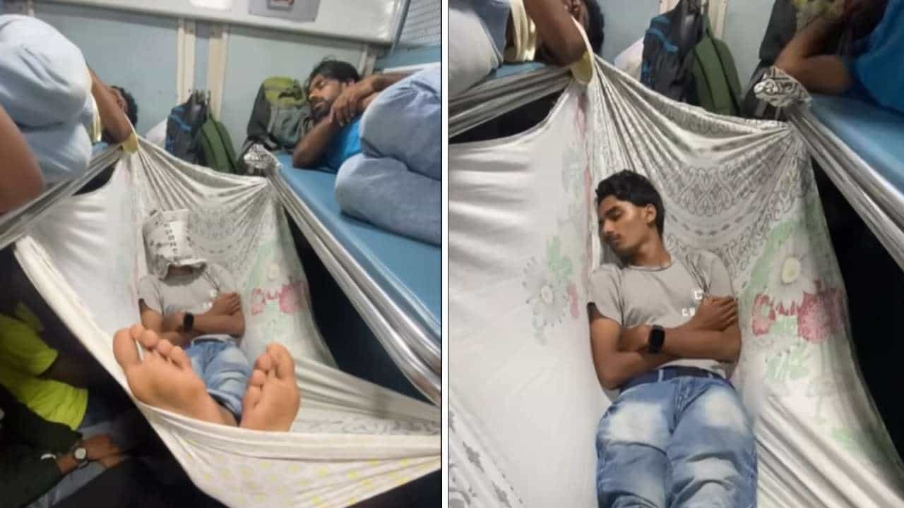 Viral Video: ರೈಲಿನಲ್ಲಿ ಹೀಗೊಂದು ದೊಡ್ಡಕೂಸಿನ ಜೋಳಿಗೆ; ಬುದ್ಧಿವಂತನಿಗೆ ಜಯವಾಲಿ ಎಂದ ನೆಟ್ಟಿಗರು Viral Video: ರೈಲಿನಲ್ಲಿ ಹೀಗೊಂದು ದೊಡ್ಡಕೂಸಿನ ಜೋಳಿಗೆ; ಬುದ್ಧಿವಂತನಿಗೆ ಜಯವಾಲಿ ಎಂದ ನೆಟ್ಟಿಗರು