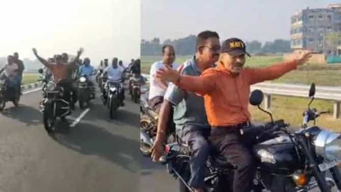 ಬುಲೆಟ್​ ಬೈಕ್​ನಲ್ಲಿ ಕಾಂಗ್ರೆಸ್​ ನಾಯಕ ಅಧೀರ್ ರಂಜನ್ ಚೌಧರಿ ಸ್ಟಂಟ್