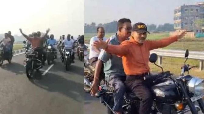 ಬುಲೆಟ್​ ಬೈಕ್​ನಲ್ಲಿ ಕಾಂಗ್ರೆಸ್​ ನಾಯಕ ಅಧೀರ್ ರಂಜನ್ ಚೌಧರಿ ಸ್ಟಂಟ್