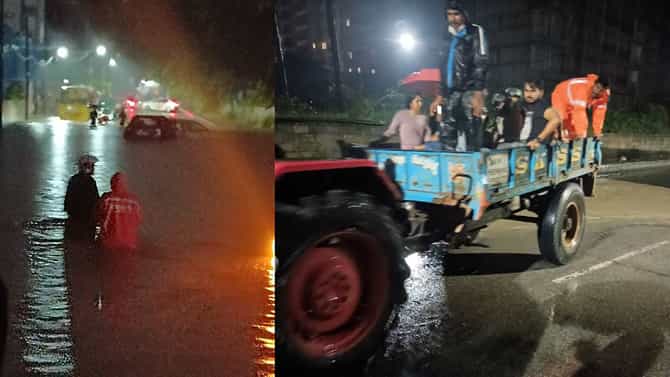 ಕರಿಯಮ್ಮ ಅಗ್ರಹಾರದ ಬಳಿಯ ರಸ್ತೆ ಮುಳುಗಿ ಸಿಲುಕಿದ್ದ ಜನರ ರಕ್ಷಣೆ