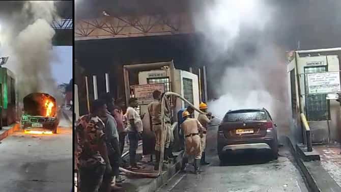 ಮೈಸೂರು-ನಂಜನಗೂಡು ಹೈವೇಯಲ್ಲಿ ಹೊತ್ತಿ ಉರಿದ BMW ಕಾರು