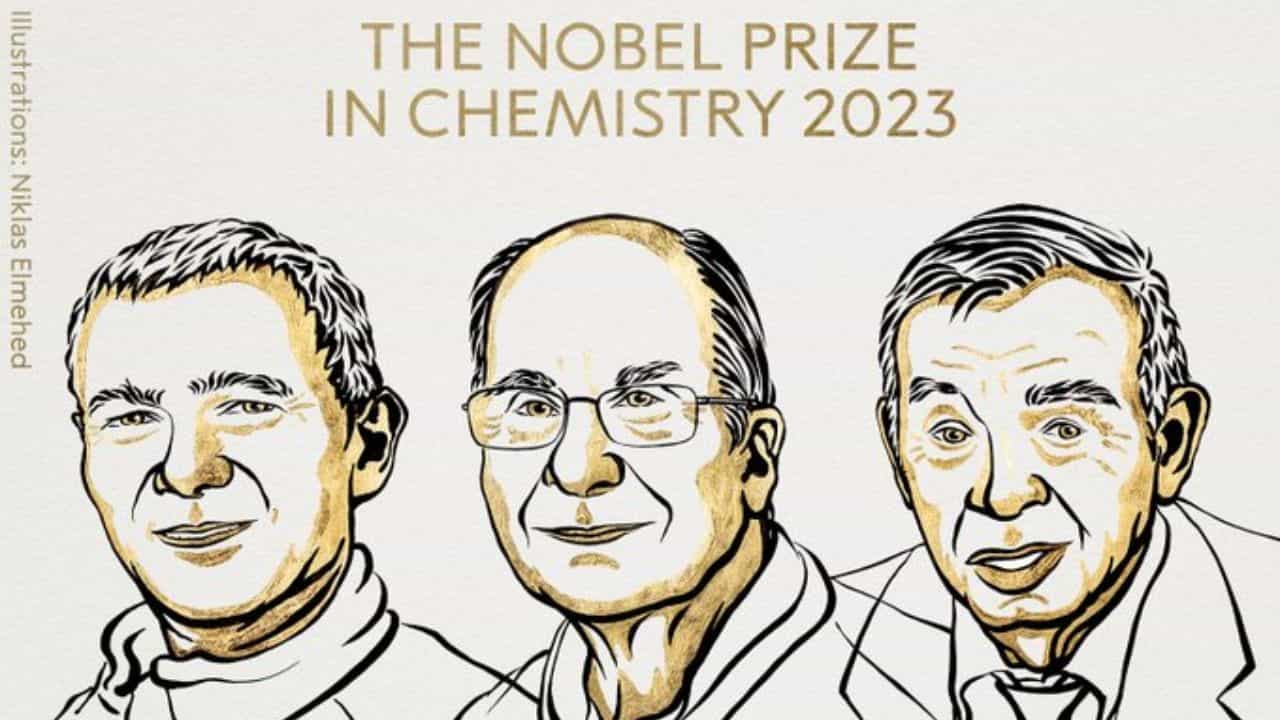 Nobel Prize in Chemistry 2023: ಕ್ವಾಂಟಮ್ ಡಾಟ್ಗಳ ಅನ್ವೇಷಣೆ, ಸಂಶ್ಲೇಷಣೆಗಾಗಿ ಮೂವರಿಗೆ ರಸಾಯನಶಾಸ್ತ್ರದ ನೊಬೆಲ್ ಪ್ರಶಸ್ತಿ Nobel Prize in Chemistry 2023: ಕ್ವಾಂಟಮ್ ಡಾಟ್ಗಳ ಅನ್ವೇಷಣೆ, ಸಂಶ್ಲೇಷಣೆಗಾಗಿ ಮೂವರಿಗೆ ರಸಾಯನಶಾಸ್ತ್ರದ ನೊಬೆಲ್ ಪ್ರಶಸ್ತಿ