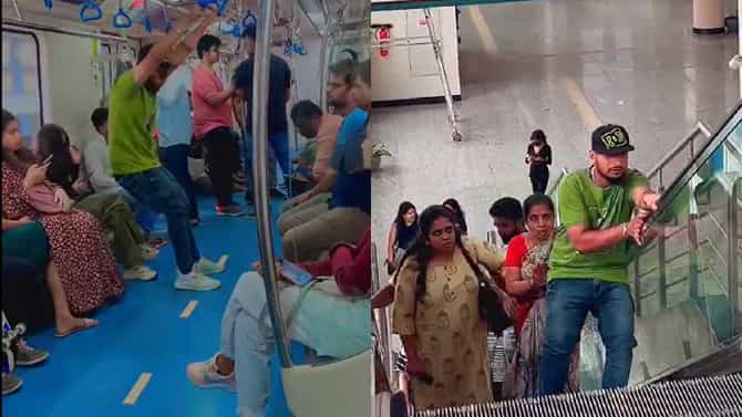 ಬೆಂಗಳೂರು ಮೆಟ್ರೋ ರೈಲು, ಎಸ್ಕಲೇಟರ್​ನಲ್ಲಿ ಯುವಕನ ಹುಚ್ಚಾಟ