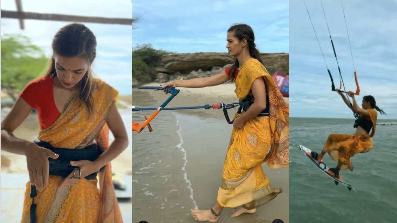 Viral Video: ಸೀರೆಯುಟ್ಟು ಕೈಟ್ ಬೋರ್ಡಿಂಗ್ ಮಾಡಿದ ಮಹಿಳೆ; ನೆಟ್ಟಿಗರೇನೆಂದರು?