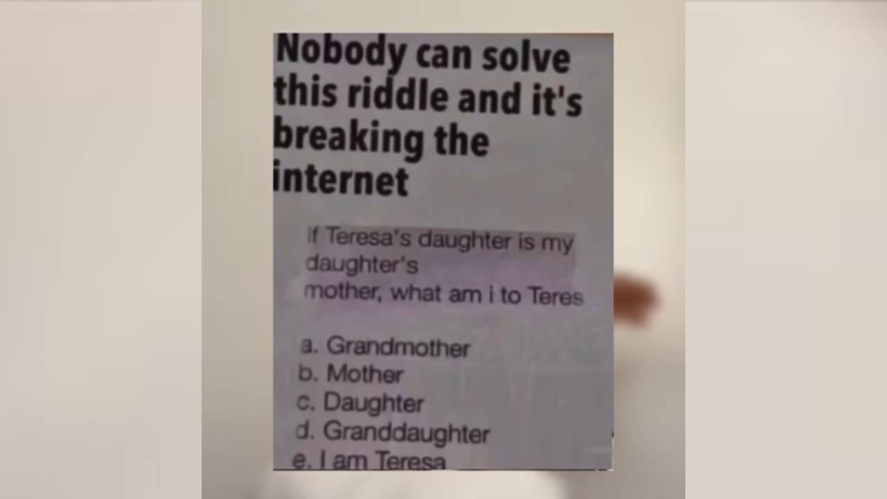 Viral Brain Teaser: 'ತೆರೆಸಾ ಬ್ರೇನ್​ ಟೀಸರ್​'ಗೆ ಉತ್ತರ ಕಂಡುಕೊಳ್ಳಲು ಯಾರಿಗೂ ಆಗುತ್ತಿಲ್ಲ, ನಿಮಗೆ?