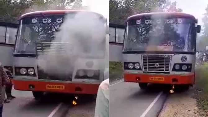 ಚಲಿಸುತ್ತಿದ್ದ KSRTC ಬಸ್​ನಲ್ಲಿ ಕಾಣಿಸಿಕೊಂಡ ಬೆಂಕಿ; ಪ್ರಯಾಣಿಕರು ಪಾರು