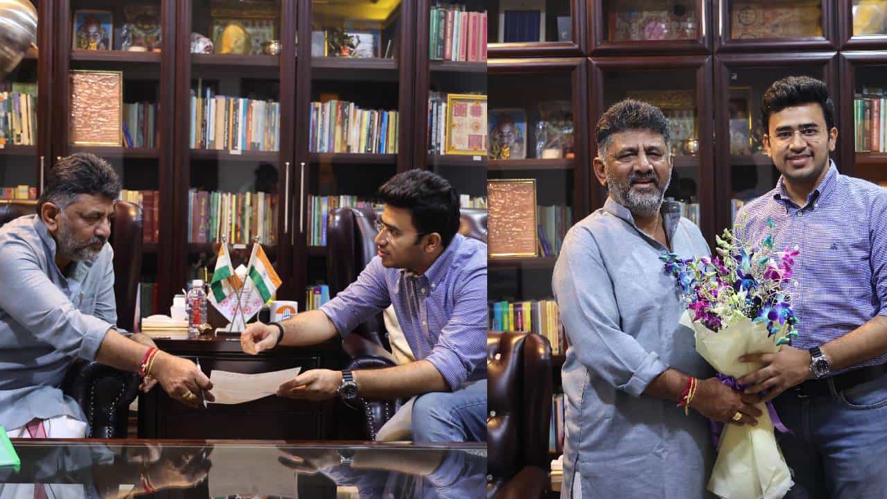 ಡಿಕೆ ಶಿವಕುಮಾರ್ ಭೇಟಿ ಹಿಂದಿನ ಕಾರಣ ಬಿಚ್ಚಿಟ್ಟ ಬಿಜೆಪಿ ಸಂಸದ ತೇಜಸ್ವಿ ಸೂರ್ಯ ಡಿಕೆ ಶಿವಕುಮಾರ್ ಭೇಟಿ ಹಿಂದಿನ ಕಾರಣ ಬಿಚ್ಚಿಟ್ಟ ಬಿಜೆಪಿ ಸಂಸದ ತೇಜಸ್ವಿ ಸೂರ್ಯ