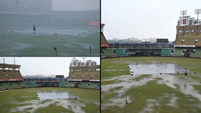 IND vs AUS ದ್ವಿತೀಯ ಟಿ20 ಪಂದ್ಯಕ್ಕೆ ಮಳೆಯ ಭೀತಿ: ಕೆರೆಯಂತಾದ ಸ್ಟೇಡಿಯಂ