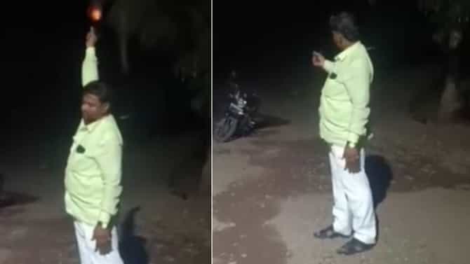 ಲಕ್ಷ್ಮೀ ಪೂಜೆ ಬಳಿಕ‌ ಗಾಳಿಯಲ್ಲಿ ಗುಂಡು ಹಾರಿಸಿದ ವ್ಯಕ್ತಿ: ವಿಡಿಯೋ ವೈರಲ್​