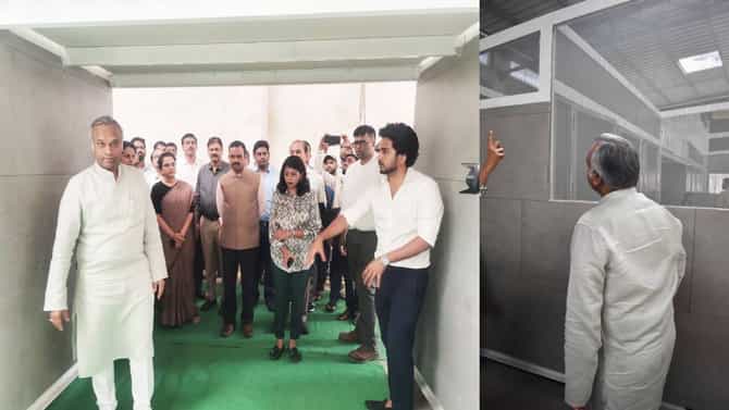ತ್ಯಾಜ್ಯ ವಸ್ತುಗಳಿಂದ ಮಾದರಿ ಶೌಚಾಲಯ ನಿರ್ಮಾಣ; ಪರಿಶೀಲಿಸಿದ ಸಚಿವ ಖರ್ಗೆ