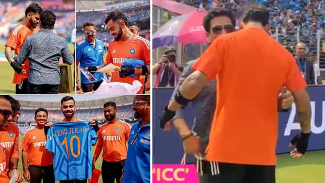 ಮೋದಿ ಸ್ಟೇಡಿಯಂನಲ್ಲಿ ಕೊಹ್ಲಿಗೆ ಮರೆಯಲಾಗದ ಉಡುಗೊರೆ ಕೊಟ್ಟ ಸಚಿನ್
