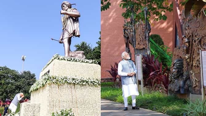 ಬುಡಕಟ್ಟು ಜನಾಂಗದ ಐಕಾನ್​​ನ ಪ್ರತಿಮೆಗೆ ಗೌರವ ಸಲ್ಲಿಸಿದ ಪ್ರಧಾನಿ ಮೋದಿ