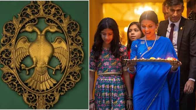 ಬ್ರಿಟನ್​​ ಪ್ರಧಾನಿಯ ಪತ್ನಿ ಅಕ್ಷತಾ ಮೂರ್ತಿ ಸರದಲ್ಲಿ ಕರ್ನಾಟಕ ಲಾಂಛನ
