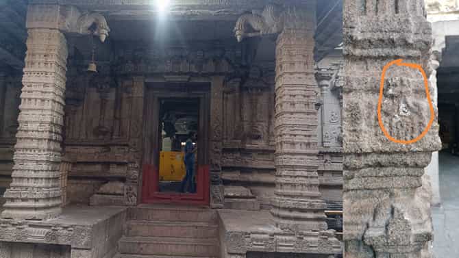 ಹಂಪಿ ವಿರೂಪಾಕ್ಷೇಶ್ವರ ದೇಗುಲ ಕಂಬಕ್ಕೆ ಮೊಳೆ, ದತ್ತಿ ಇಲಾಖೆಗೆ ನೋಟಿಸ್