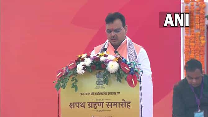ರಾಜಸ್ಥಾನದ ನೂತನ ಮುಖ್ಯಮಂತ್ರಿಯಾಗಿ ಭಜನ್​ಲಾಲ್​ ಶರ್ಮಾ ಪ್ರಮಾಣವಚನ ಸ್ವೀಕಾರ
