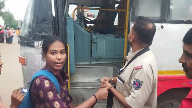 ಬಸ್ಸಿನ ಬಾಗಿಲು ಬಳಿಯಿಟ್ಟ ಆರೋಗ್ಯ ಕಿಟ್ ನೆಲಕ್ಕೆ; ಚಾಲಕನಿಗೆ ಯುವತಿ ತರಾಟೆ