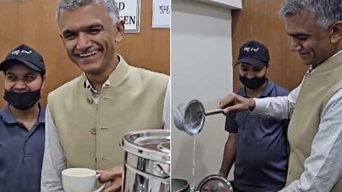 ವಿಧಾನಸಭೆ ಕ್ಯಾಂಟೀನ್​ನಲ್ಲಿ ತಾವೇ ಕಾಫಿ ತಯಾರಿಸಿ ಸವಿದ ಸಚಿವ ಕೃಷ್ಣಭೈರೇಗೌಡ