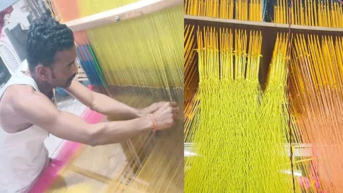 ಕೈಮಗ್ಗದಲ್ಲಿ ಚಿನ್ನದ ರೇಷ್ಮೆ ಸೀರೆ ತಯಾರಿಸಿದ ಕುಶಲಕರ್ಮಿ
