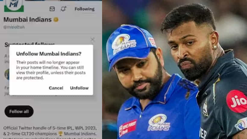 ನಾಯಕತ್ವದಿಂದ ರೋಹಿತ್ಗೆ ಕೋಕ್; ಒಂದೇ ಗಂಟೆಯಲ್ಲಿ 4 ಲಕ್ಷ ಫಾಲೋವರ್ಸ್ ಕಳೆದುಕೊಂಡ ಮುಂಬೈ..!