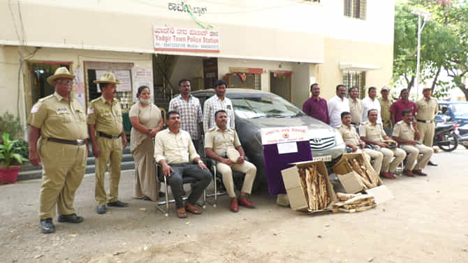 ಗಂಧದ ತುಂಡು ಕದ್ದವರನ್ನ ಯಾದಗಿರಿ ಪೊಲೀಸರು ಶಿವಮೊಗ್ಗದಲ್ಲಿ ಬಂಧಿಸಿದರು