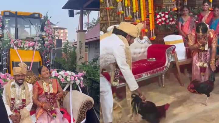 ಜೆಸಿಬಿಯಲ್ಲಿ ಕಲ್ಯಾಣ ಮಂಟಪಕ್ಕೆ ಬಂದು, ಅಂಕದ ಕೋಳಿ ಪೈಟ್ ಆಡಿದ ನವಜೋಡಿಗಳು ಜೆಸಿಬಿಯಲ್ಲಿ ಕಲ್ಯಾಣ ಮಂಟಪಕ್ಕೆ ಬಂದು, ಅಂಕದ ಕೋಳಿ ಪೈಟ್ ಆಡಿದ ನವಜೋಡಿಗಳು