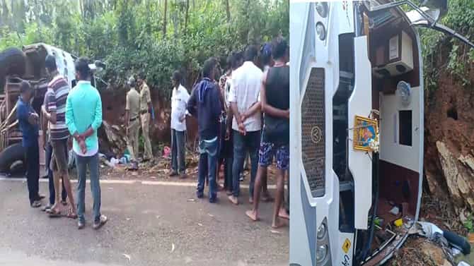 ಅಯ್ಯಪ್ಪ ಸ್ವಾಮಿ ಮಾಲಾಧಾರಿಗಳಿದ್ದ ಬಸ್ ಪಲ್ಟಿ,15 ಮಾಲಾಧಾರಿಗಳಿಗೆ ಗಂಭೀರಗಾಯ