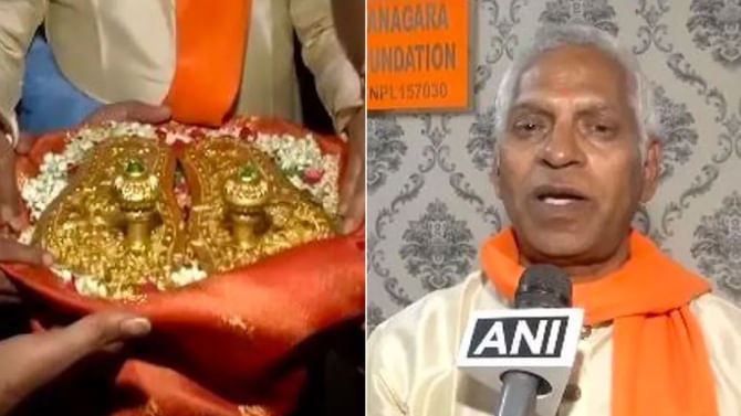 ತೆಲಂಗಾಣದ ವೃದ್ಧ ಶ್ರೀನಿವಾಸ್ ಶಾಸ್ತ್ರಿ ಪಾದುಕೆ ಹೊತ್ತು ಅಯೋಧ್ಯೆಯತ್ತ ಪಯಣ