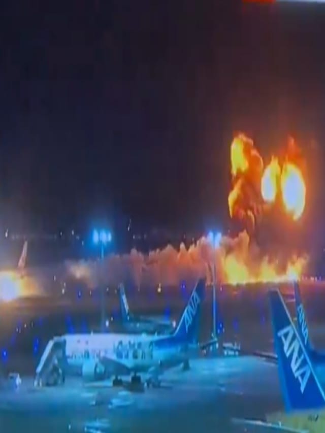 ರನ್ ವೇನಲ್ಲಿ ಹೊತ್ತಿ ಉರಿದ ಜಪಾನ್ ವಿಮಾನ