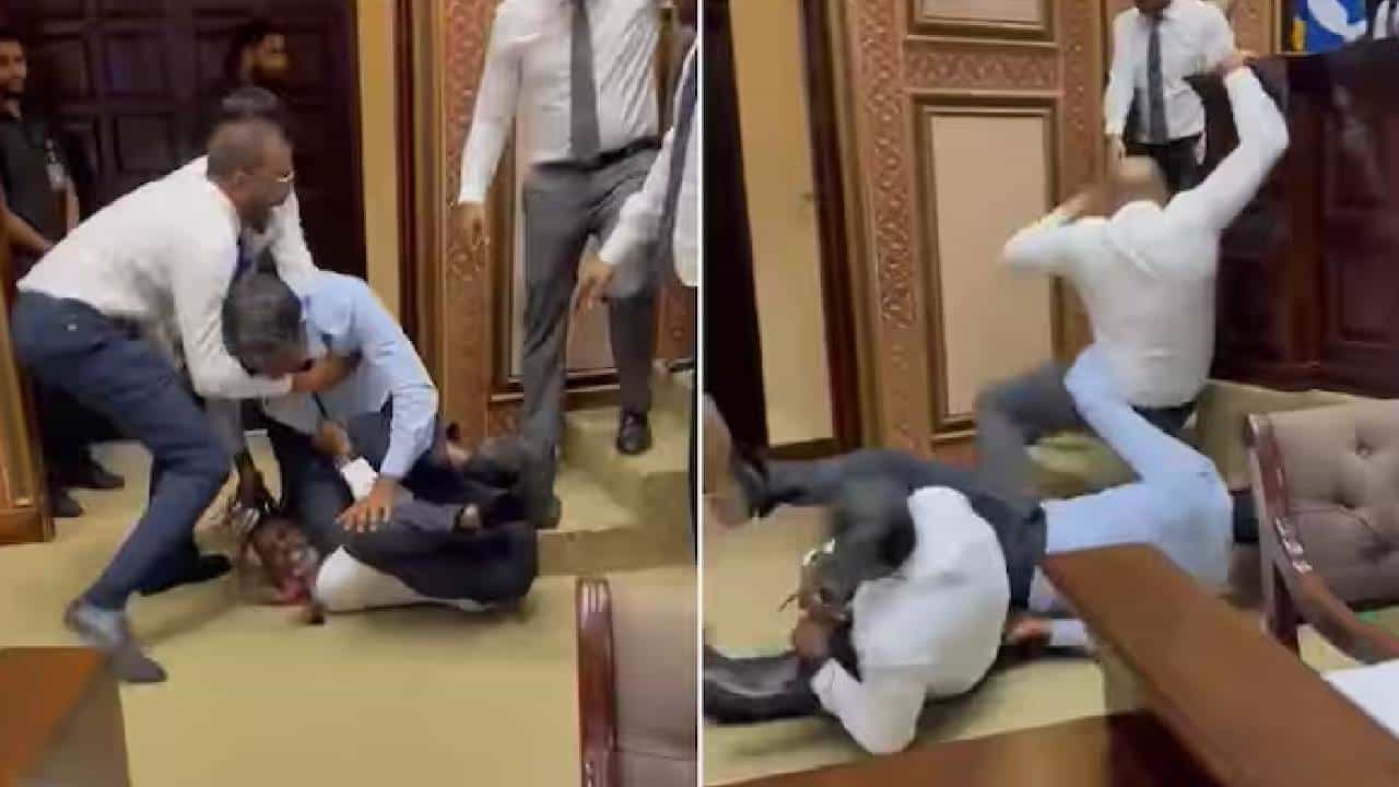 Maldives Parliament Video: ಮಾಲ್ಡೀವ್ಸ್ ಸಂಸತ್ತಿನಲ್ಲಿ ಸಂಸದರ ನಡುವೆ ಗುದ್ದಾಟ, ವಿಡಿಯೋ ವೈರಲ್ Maldives Parliament Video: ಮಾಲ್ಡೀವ್ಸ್ ಸಂಸತ್ತಿನಲ್ಲಿ ಸಂಸದರ ನಡುವೆ ಗುದ್ದಾಟ, ವಿಡಿಯೋ ವೈರಲ್