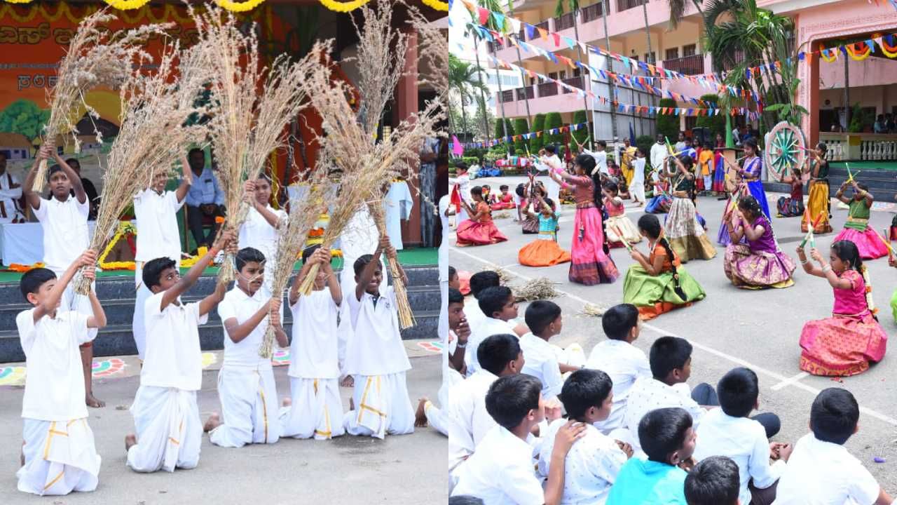 ಪ್ರತಿದಿನ ಕೈಯಲ್ಲಿ ಪೆನ್ನು, ಪೇಪರ್ ಹಿಡಿದು ವಿದ್ಯಾಭ್ಯಾಸದಲ್ಲಿ ತೊಡಗಿರುತ್ತಿದ್ದ ವಿದ್ಯಾರ್ಥಿಗಳು, ಇಂದು ಕೈಯಲ್ಲಿ ಬೀಸುಕಲ್ಲು ಹಿಡಿದು ರಾಗಿ ಬೀಸುವುದು, ಭತ್ತ ಕುಟ್ಟಿ ಸಂಭ್ರಮಿಸುತ್ತಿರುವುದು, ರಾಗಿ ರಾಶಿ ಮಾಡಿ ನಲಿಯುವುದು, ಅವರೇಕಾಯಿ ಸುಲಿದು ಹಂಚಿಕೊಳ್ಳುವುದರ ಮೂಲಕ ಅದ್ದೂರಿ ಸಂಕ್ರಾಂತಿ ಸಂಬ್ರಮ ಆಚರಿಸಿದರು.