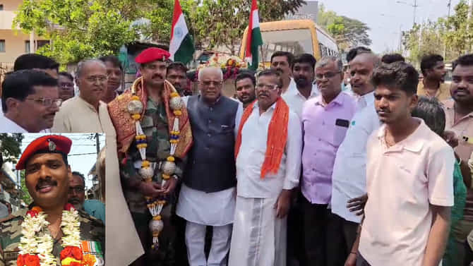 ಚನ್ನಗಿರಿ: ತವರಿಗೆ ಮರಳಿದ ಯೋಧನಿಗೆ ಮೆರವಣಿಗೆ ಮೂಲಕ ಸ್ವಾಗತ