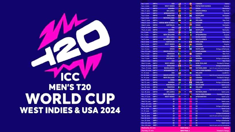 T20 World Cup 2024: ಟಿ20 ವಿಶ್ವಕಪ್ ಸಂಪೂರ್ಣ ವೇಳಾಪಟ್ಟಿ ಇಲ್ಲಿದೆ
