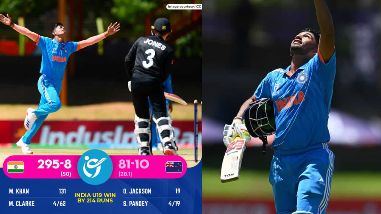 U19 World Cup 2024: ಮುಶೀರ್ ಖಾನ್ ಆಲ್ರೌಂಡರ್ ಪ್ರದರ್ಶನ; 214 ರನ್ಗಳಿಂದ ಕಿವೀಸ್ ಮಣಿಸಿದ ಭಾರತ..! U19 World Cup 2024: ಮುಶೀರ್ ಖಾನ್ ಆಲ್ರೌಂಡರ್ ಪ್ರದರ್ಶನ; 214 ರನ್ಗಳಿಂದ ಕಿವೀಸ್ ಮಣಿಸಿದ ಭಾರತ..!