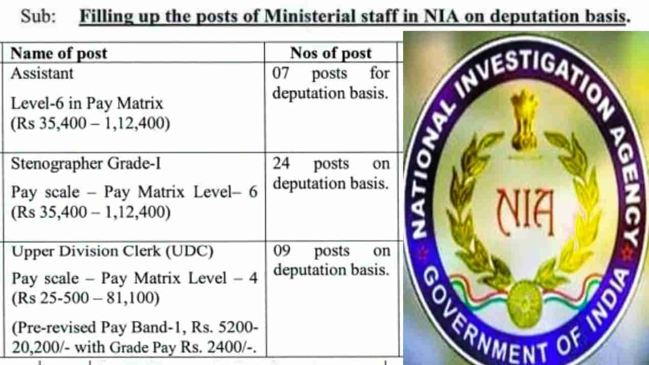 NIA Recruitment 2024: 40 ಸಹಾಯಕ, ಸ್ಟೆನೋಗ್ರಾಫರ್ ಮತ್ತು ಕ್ಲರ್ಕ್​​ ಹುದ್ದೆಗಳಿಗೆ ಅರ್ಜಿ ಸಲ್ಲಿಸಿ